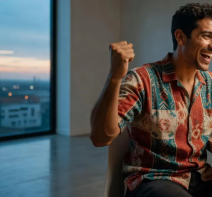 Jugador celebrando una gran victoria en casino online